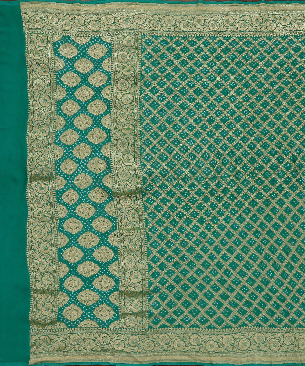 Handloom_Green_Pure_Georgette_Banarasi_Bandhej_Dupatta_With_Floral_Border_WeaverStory_02