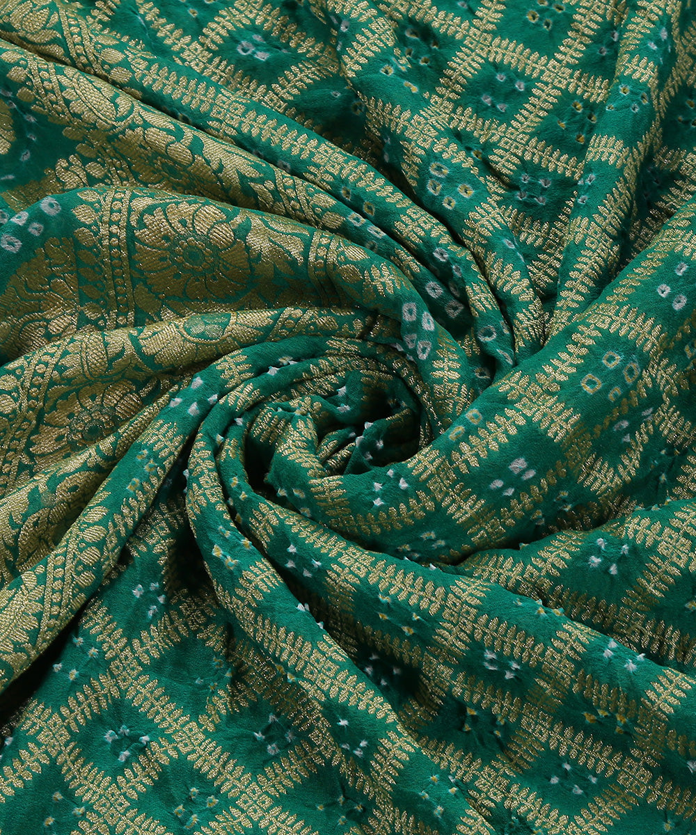 Handloom_Green_Pure_Georgette_Banarasi_Bandhej_Dupatta_With_Floral_Border_WeaverStory_05