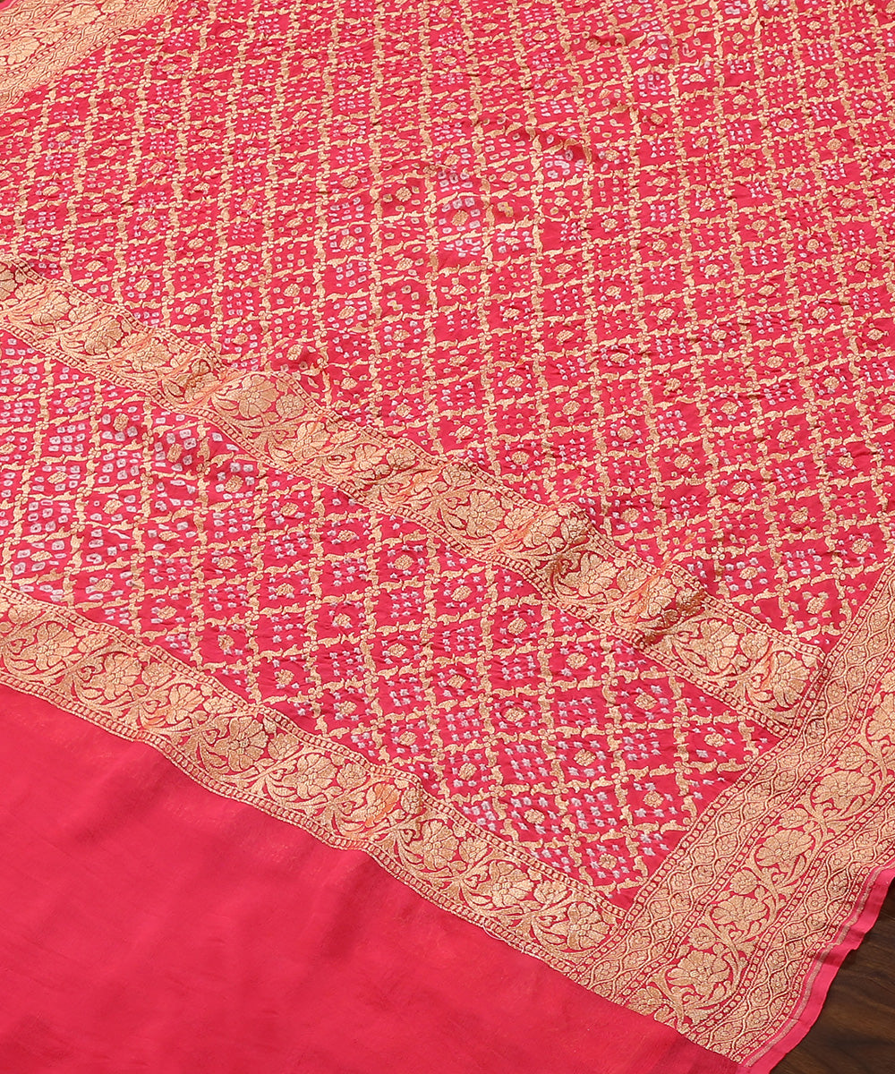 Pink_Handloom_Pure_Georgette_Banarasi_Bandhej_Dupatta_With_Zari_WeaverStory_03