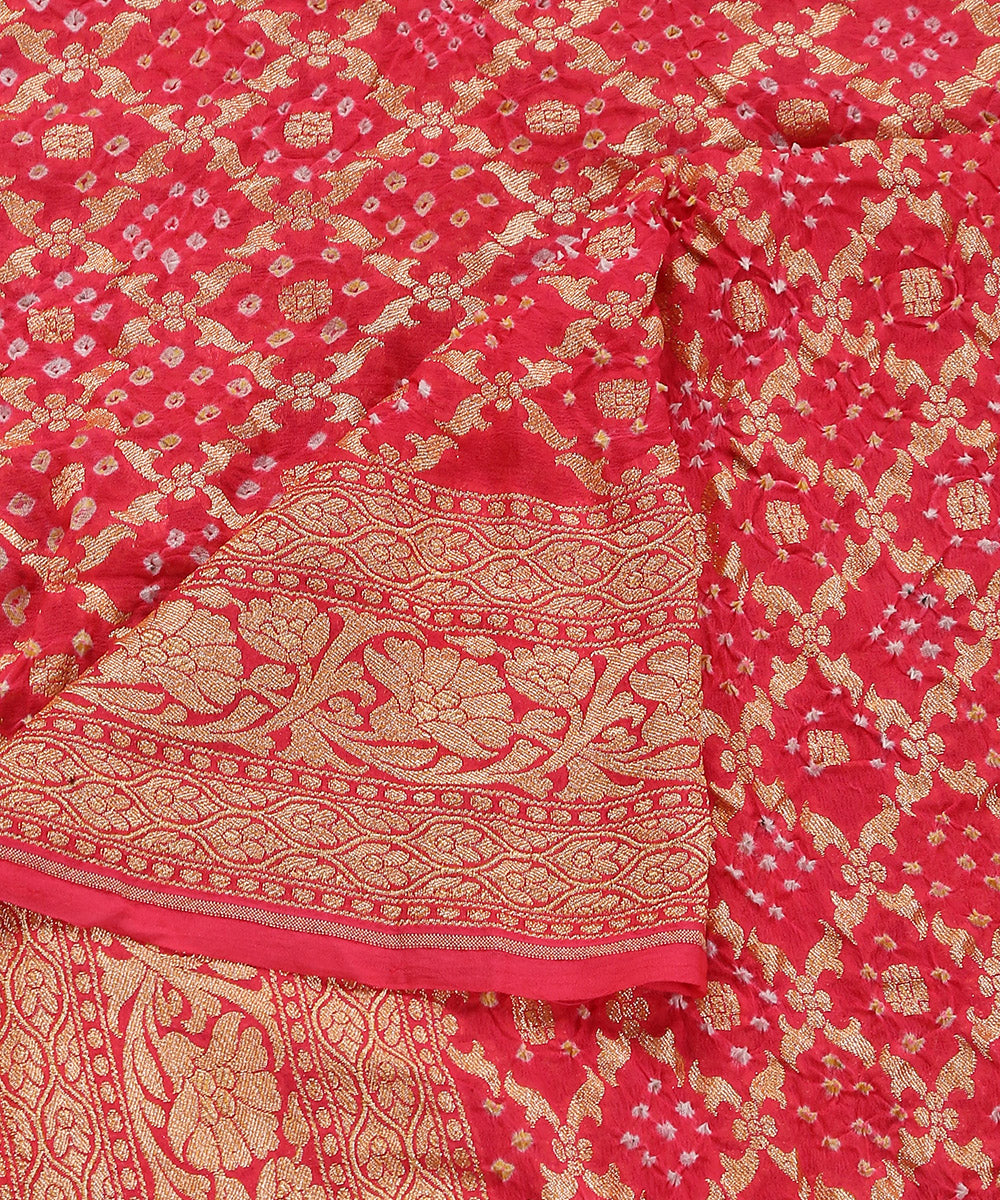 Pink_Handloom_Pure_Georgette_Banarasi_Bandhej_Dupatta_With_Zari_WeaverStory_04