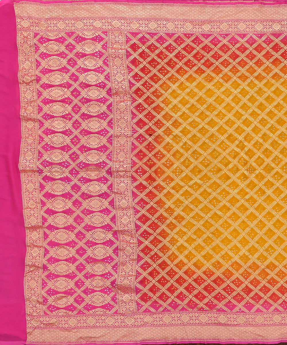 Handloom_Mustard_And_Pink_Ombre_Dyed_Pure_Georgette_Banarasi_Bandhej_Dupatta_WeaverStory_02
