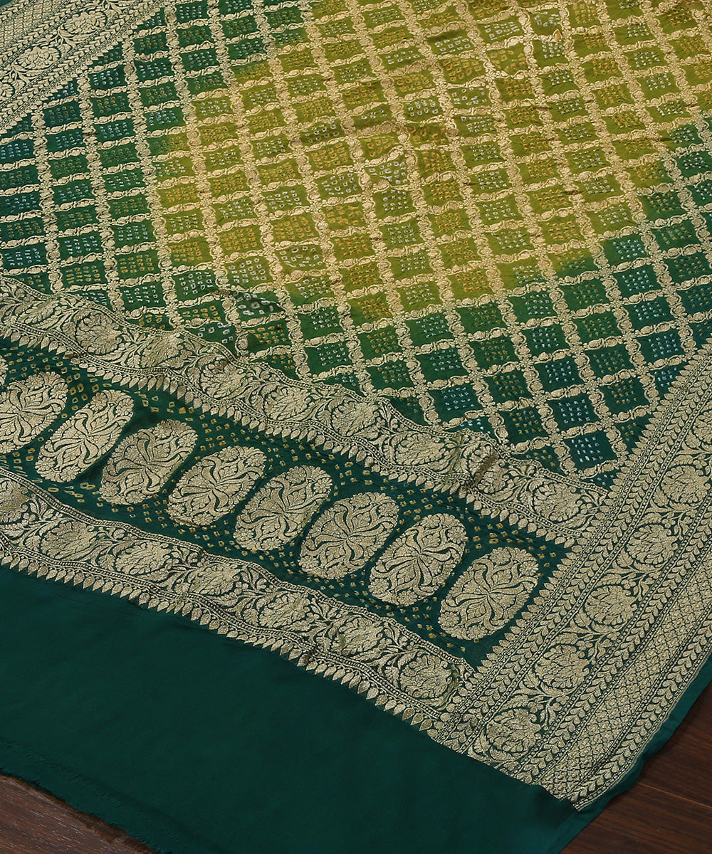 Handloom_Green_Ombre_Dyed_Pure_Georgette_Banarasi_Bandhej_Dupatta_WeaverStory_03