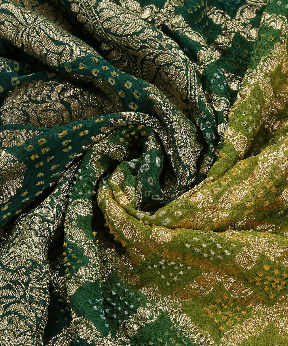 Handloom_Green_Ombre_Dyed_Pure_Georgette_Banarasi_Bandhej_Dupatta_WeaverStory_05