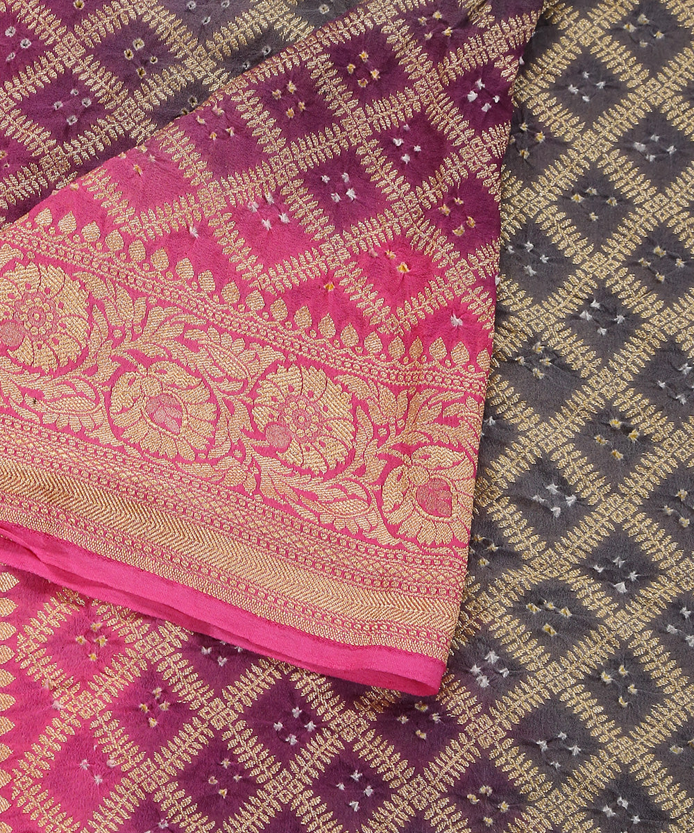 Handloom_Grey_And_Pink_Ombre_Dyed_Pure_Georgette_Banarasi_Bandhej_Dupatta_With_Cutwork_Weave_WeaverStory_04