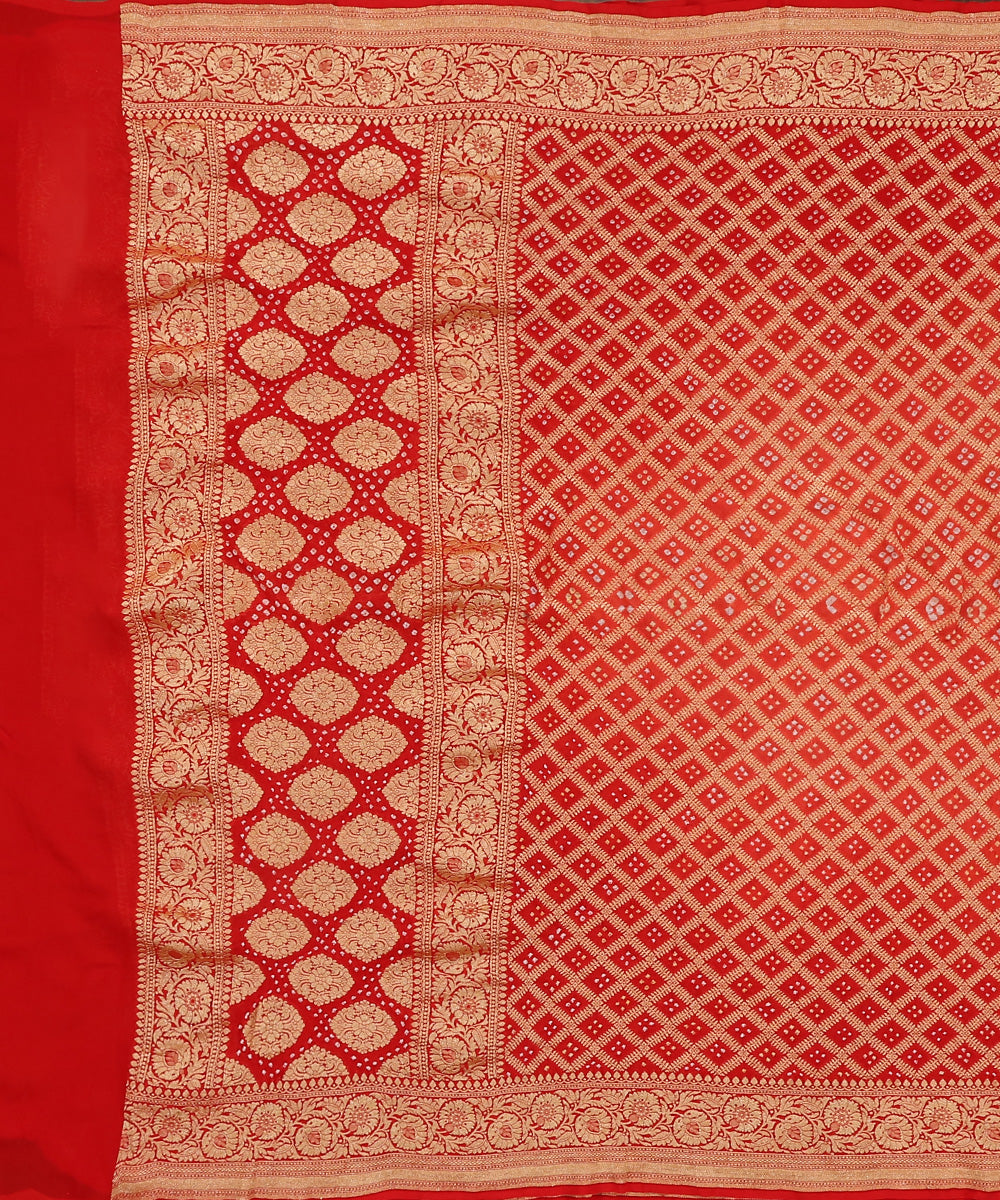 Orange_And_Red_Ombre_Dyed_Handloom_Pure_Georgette_Banarasi_Bandhej_Dupatta_WeaverStory_02