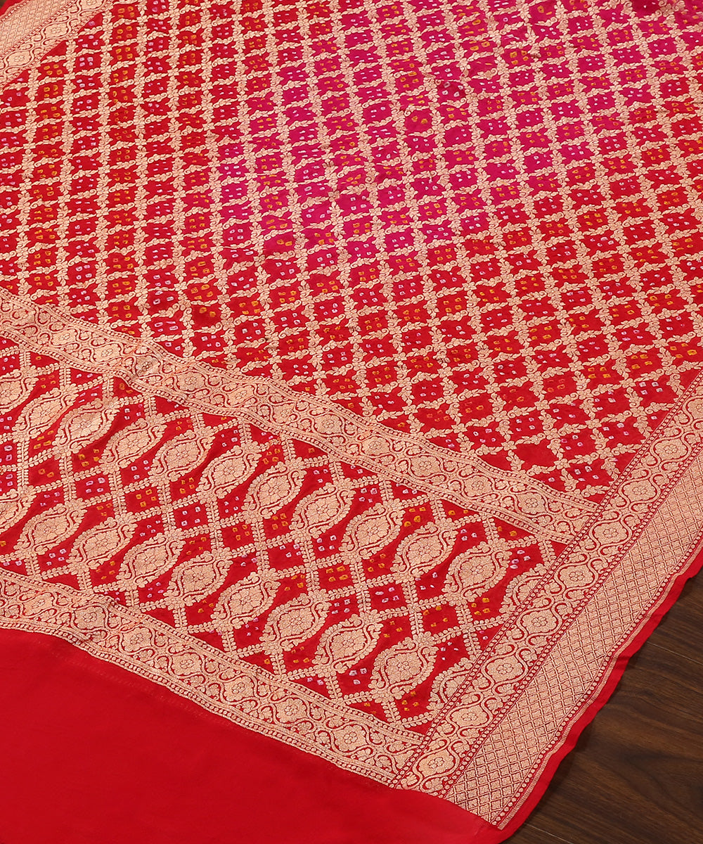 Pink_And_Red_Ombre_Dyed_Handloom_Pure_Georgette_Banarasi_Bandhej_Dupatta_WeaverStory_03