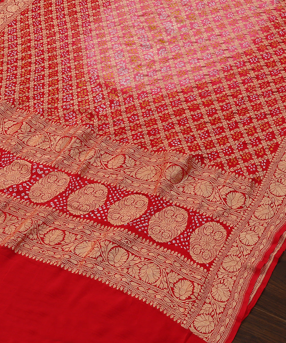 Handloom_Pink_And_Red_Ombre_Dyed_Handloom_Pure_Georgette_Banarasi_Bandhej_Dupatta_WeaverStory_03