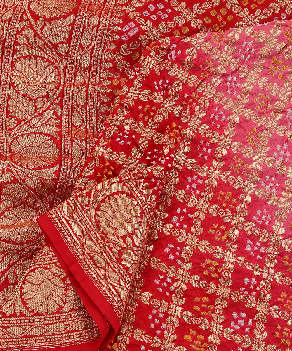 Handloom_Pink_And_Red_Ombre_Dyed_Handloom_Pure_Georgette_Banarasi_Bandhej_Dupatta_WeaverStory_04