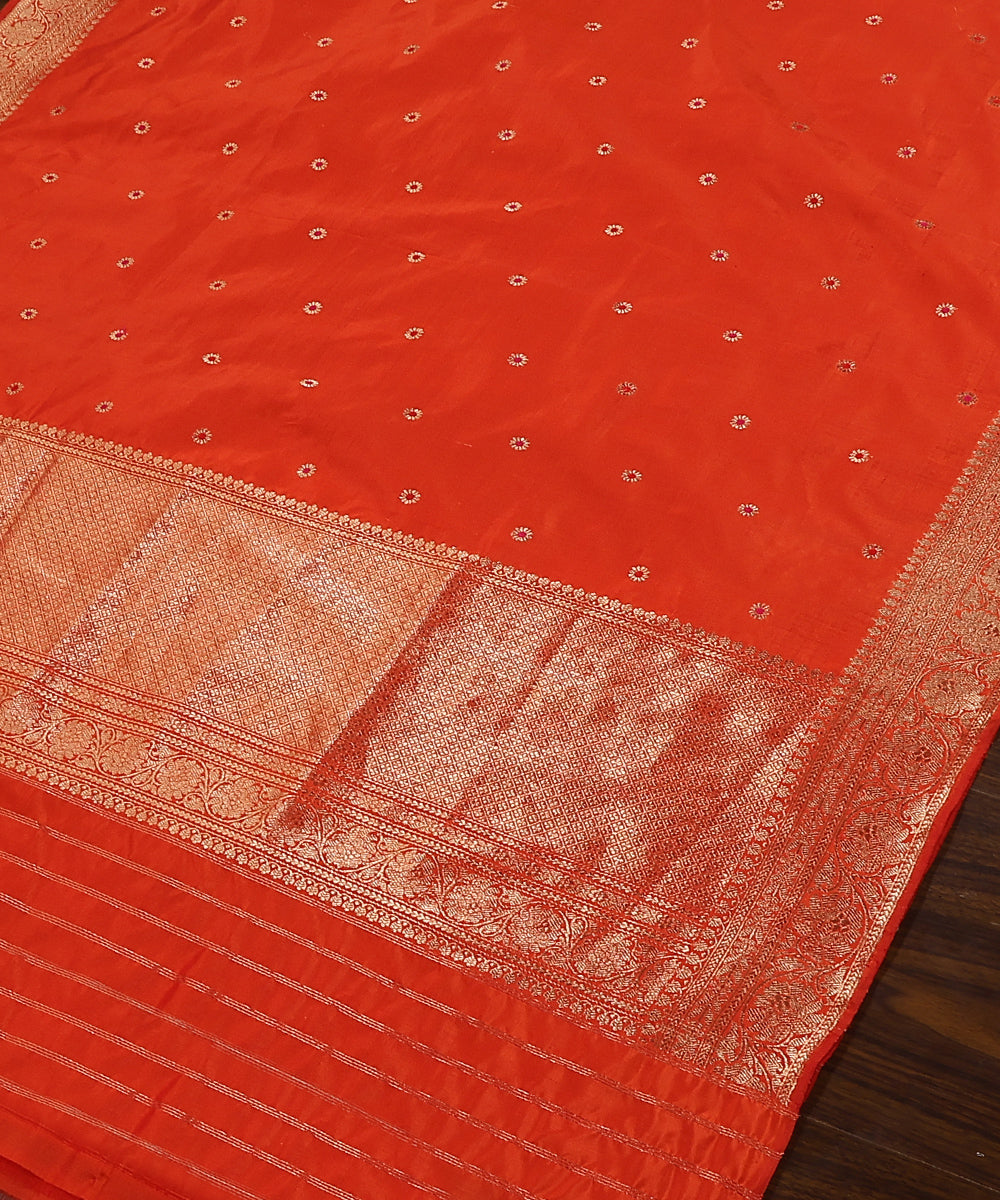 Handloom_Orange_Pure_Katan_Silk_Banarasi_Dupatta_With_Kadhwa_Booti_WeaverStory_03