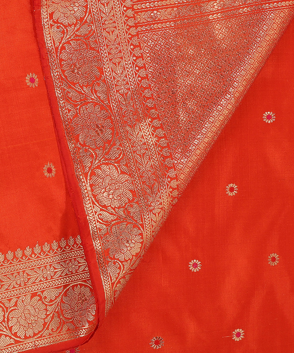 Handloom_Orange_Pure_Katan_Silk_Banarasi_Dupatta_With_Kadhwa_Booti_WeaverStory_04