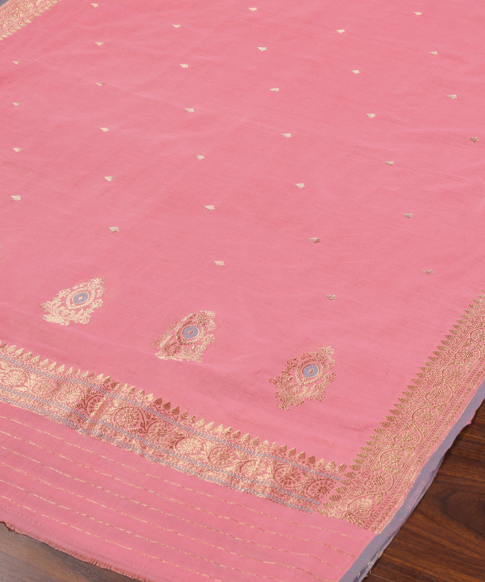 Handoom_Pink_Pure_Cotton_Banarasi_Dupatta_With_Meenkari_Booti_WeaverStory_03