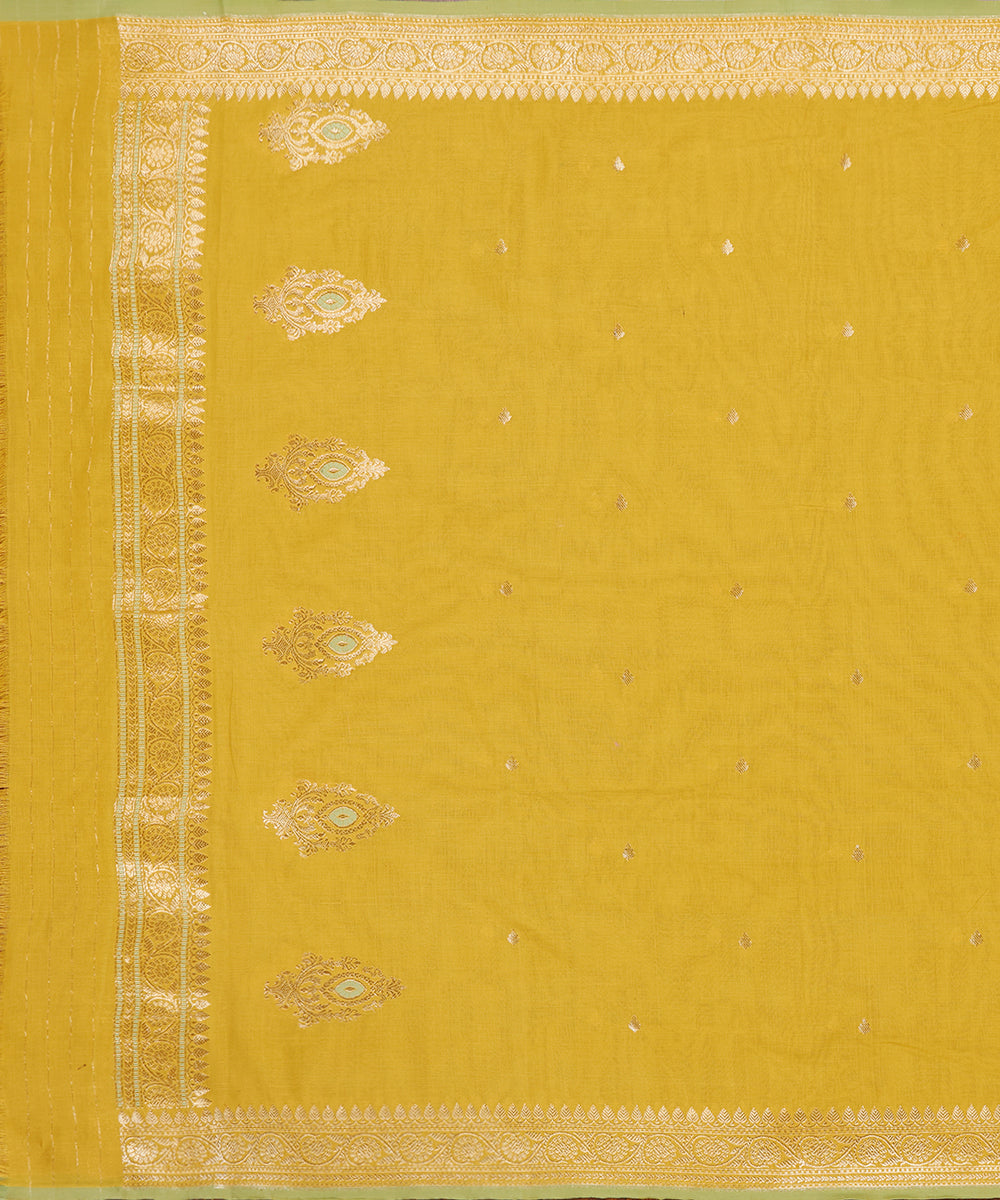 Yellow_Handloom_Pure_Cotton_Banarasi_Dupatta_With_Booti_WeaverStory_02