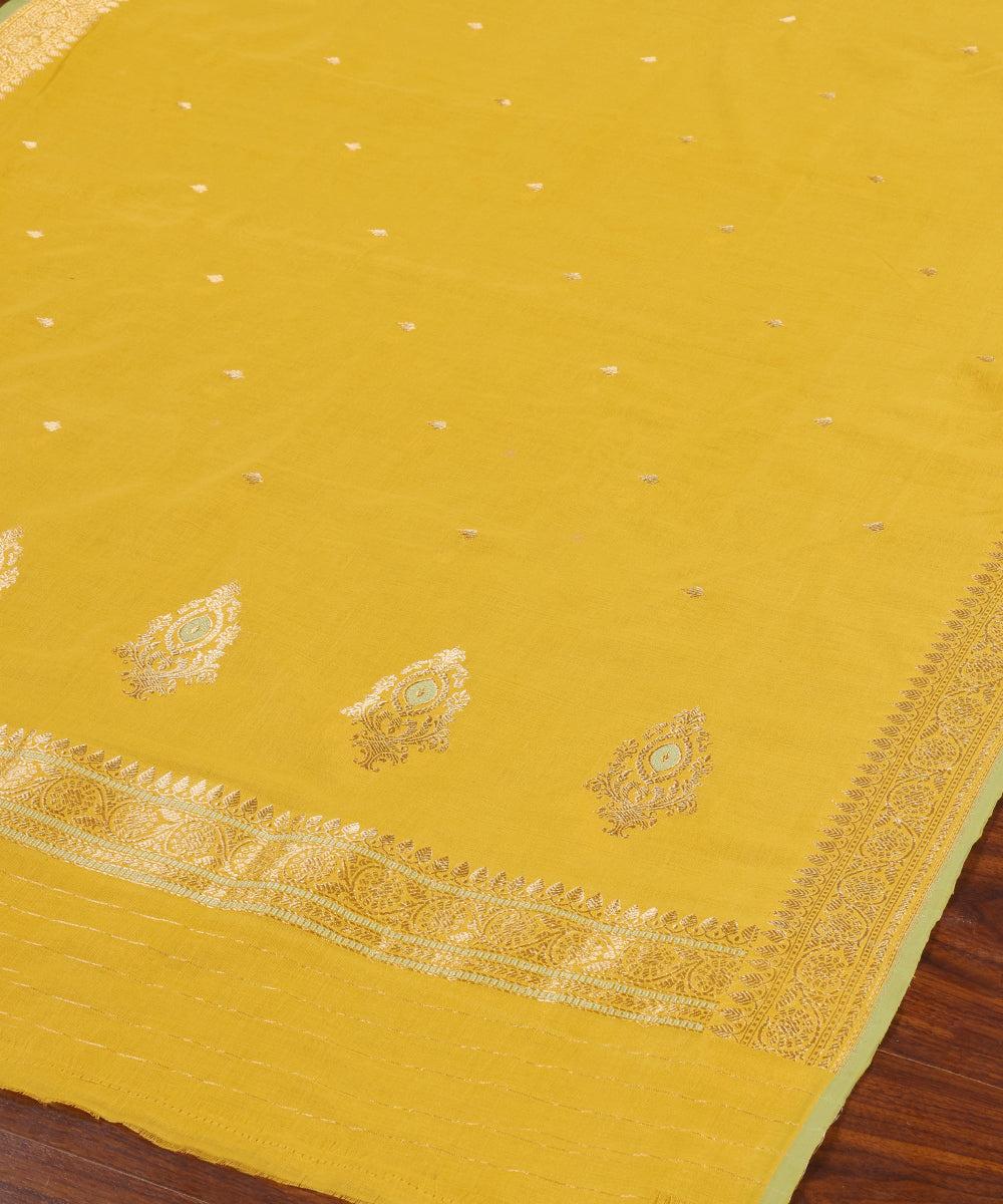 Yellow_Handloom_Pure_Cotton_Banarasi_Dupatta_With_Booti_WeaverStory_03