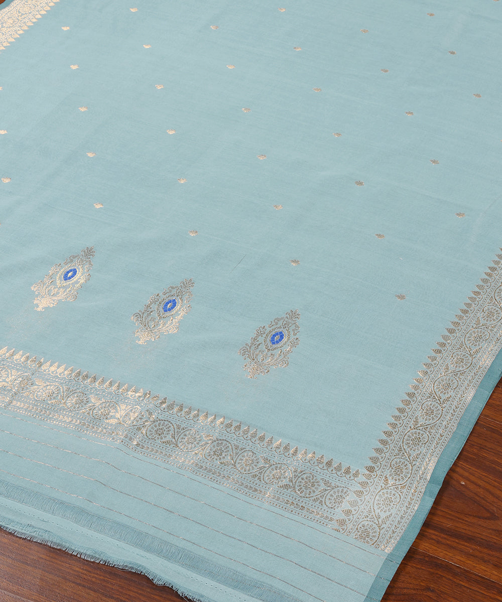 Blue_Handloom_Pure_Cotton_Banarasi_Dupatta_With_Meenkaari_Border_WeaverStory_03