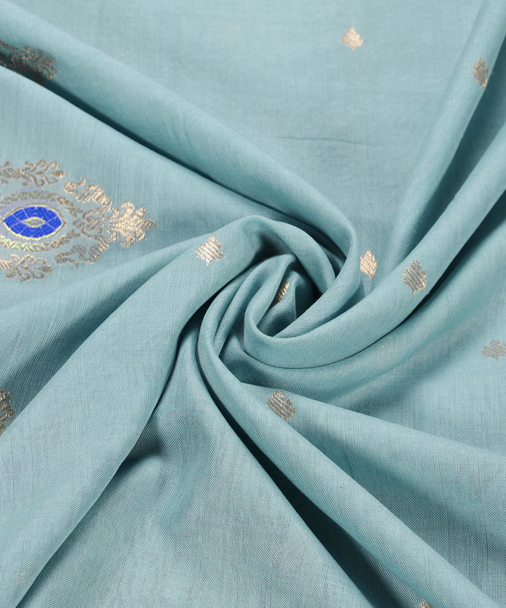 Blue_Handloom_Pure_Cotton_Banarasi_Dupatta_With_Meenkaari_Border_WeaverStory_05