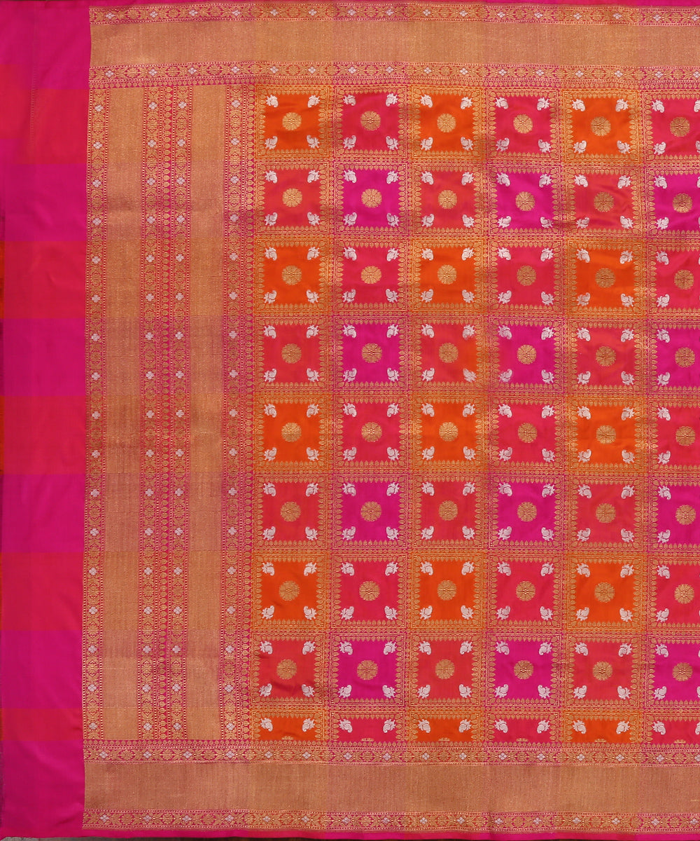 Handloom_Orange_And_Pink_Pure_Katan_Silk_Chowkdi_Rangkaat_Banarasi_Dupatta_WeaverStory_02