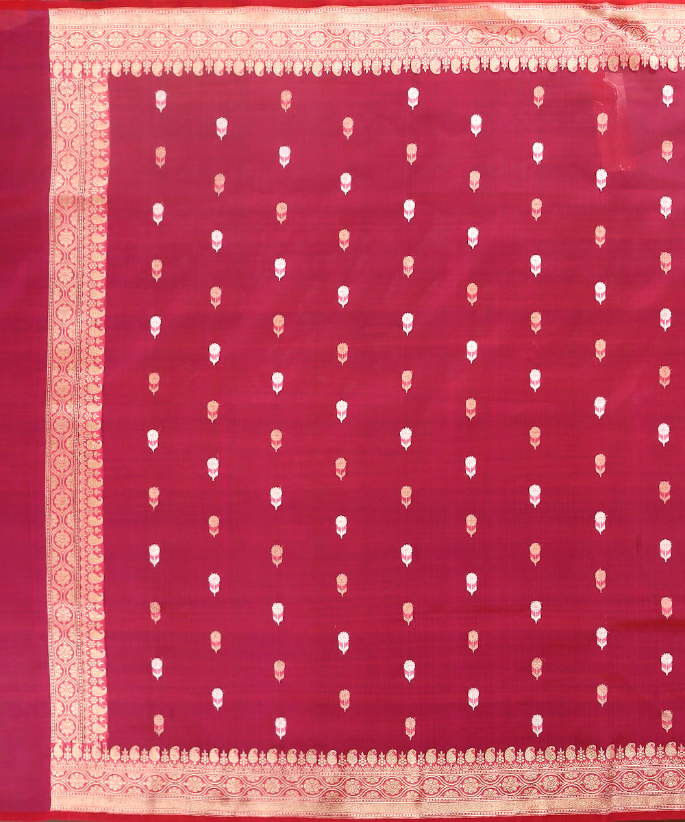 Handloom_Pink_Dual_Tone_Pure_Kora_Silk_Banarasi_Dupatta_With_Kadhwa_Booti_WeaverStory_02