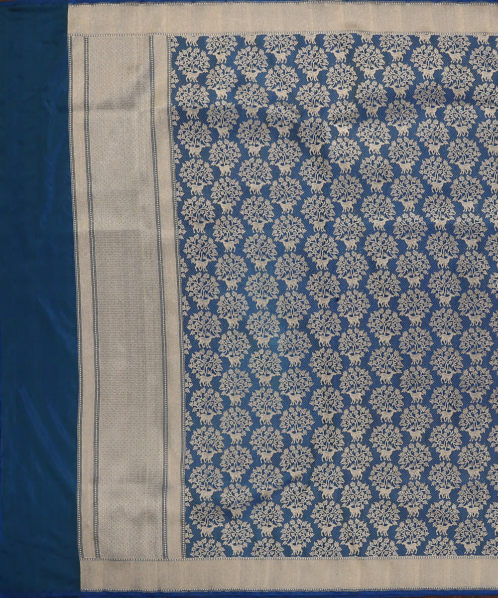 Handloom_Blue_Pure_Katan_Silk_Shikargah_Banarasi_Dupatta_With_Deer_Motifs_WeaverStory_02
