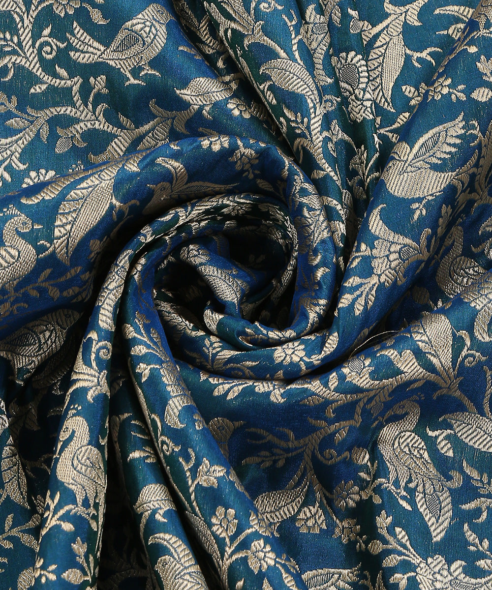 Peacock_Blue_Handloom_Pure_Katan_Silk_Shikargah_Banarasi_Dupatta_With_Mynahs_And_Peacocks_WeaverStory_05