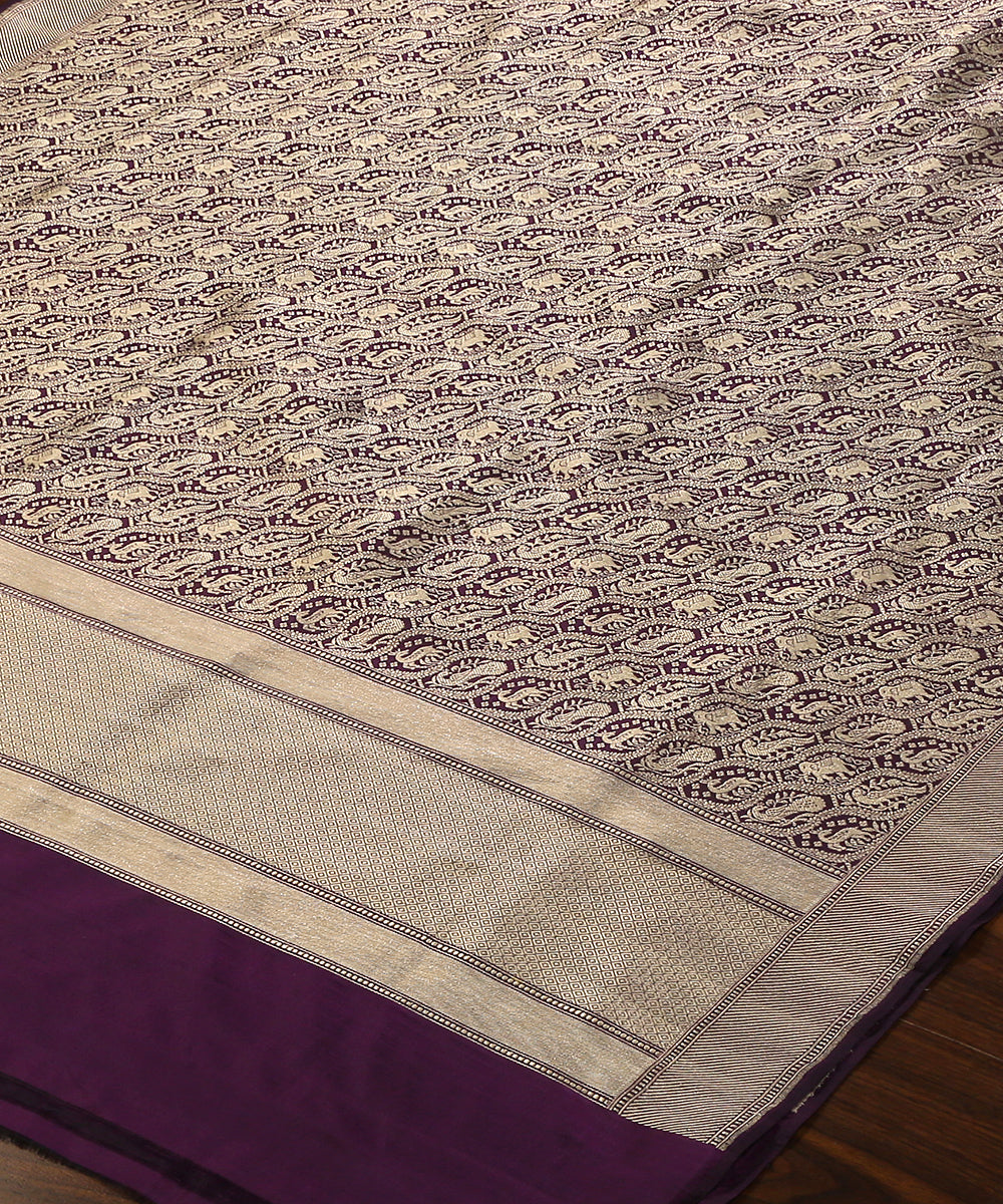 Purple_Handloom_Pure_Katan_Silk_Brocade_Shikargah_Banarasi_Dupatta_WeaverStory_03