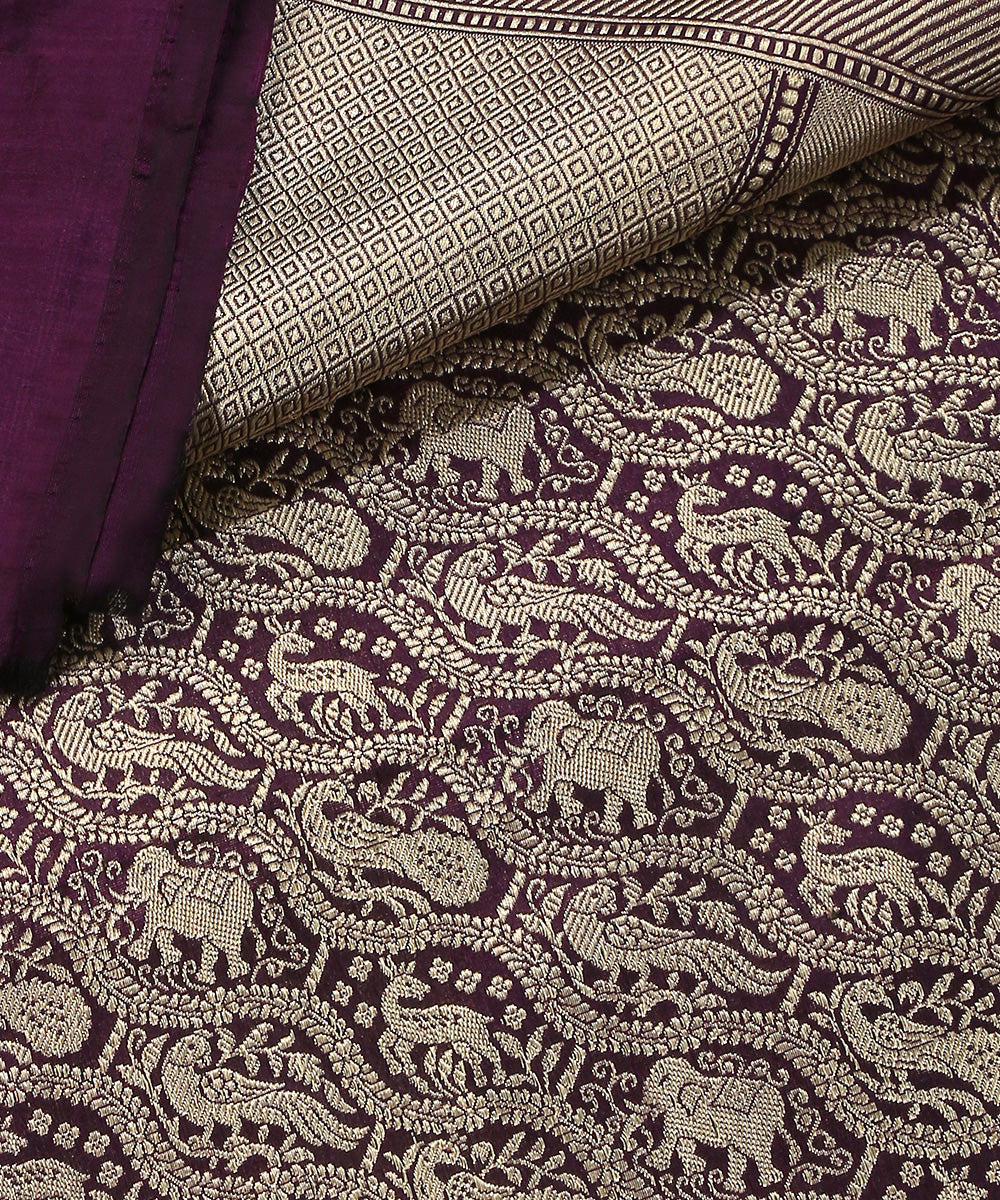 Purple_Handloom_Pure_Katan_Silk_Brocade_Shikargah_Banarasi_Dupatta_WeaverStory_04