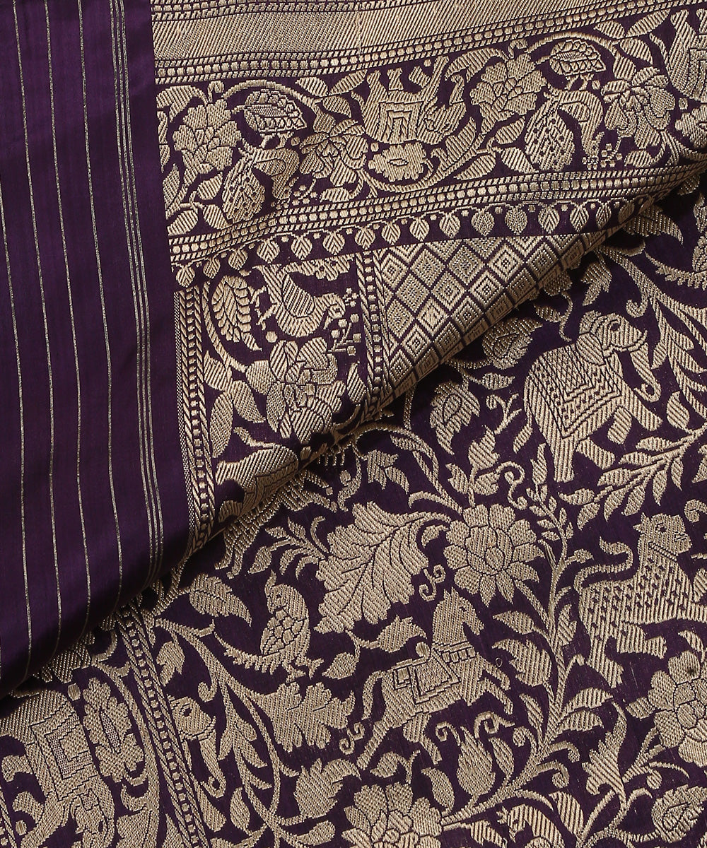 Handloom_Purple_Pure_Katan_Silk_Brocade_Shikargah_Banarasi_Dupatta_WeaverStory_04
