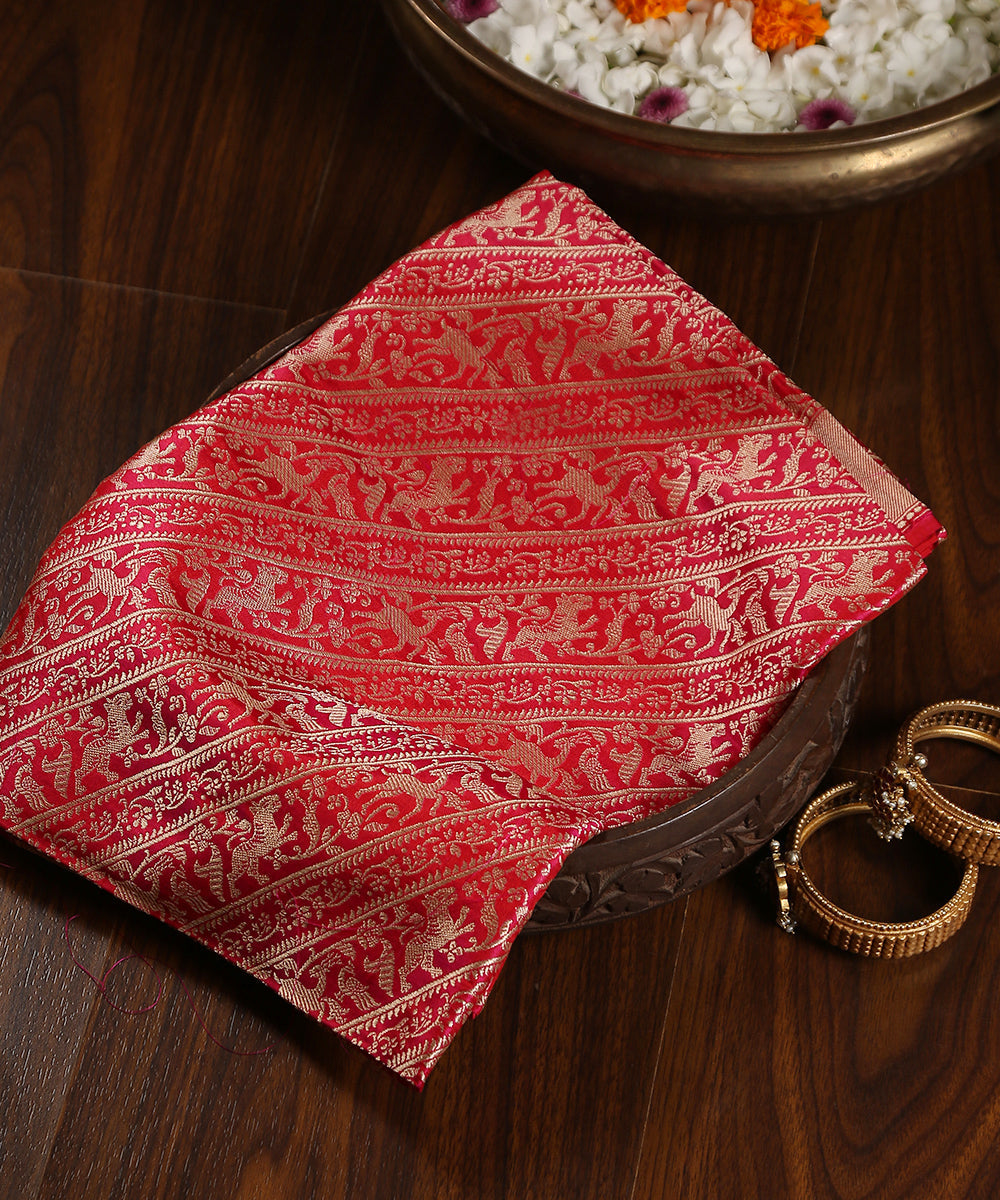 Rani_Pink_Handloom_Brocade_Shikargah_Pure_Katan_Silk_Banarasi_Dupatta_WeaverStory_01