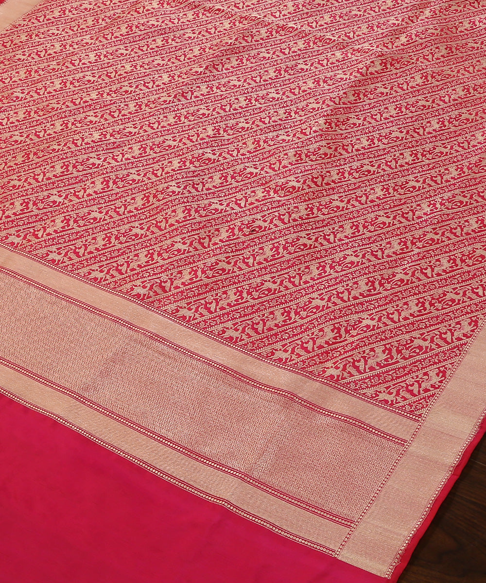 Rani_Pink_Handloom_Brocade_Shikargah_Pure_Katan_Silk_Banarasi_Dupatta_WeaverStory_03