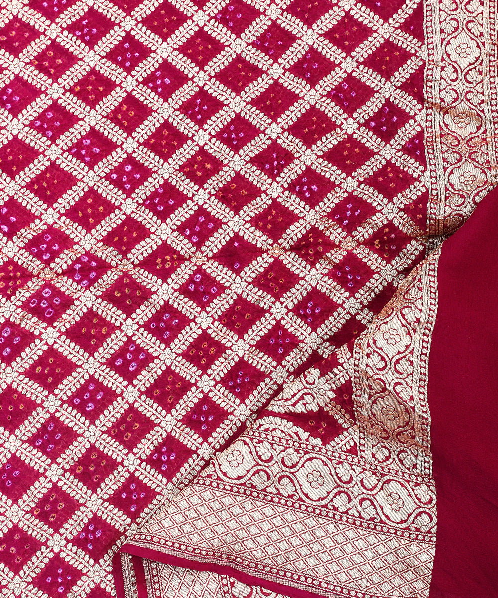 Handloom_Magenta_Banarasi_Bandhej_Pure_Georgette_Dupatta_With_Cutwork_Weave_WeaverStory_04