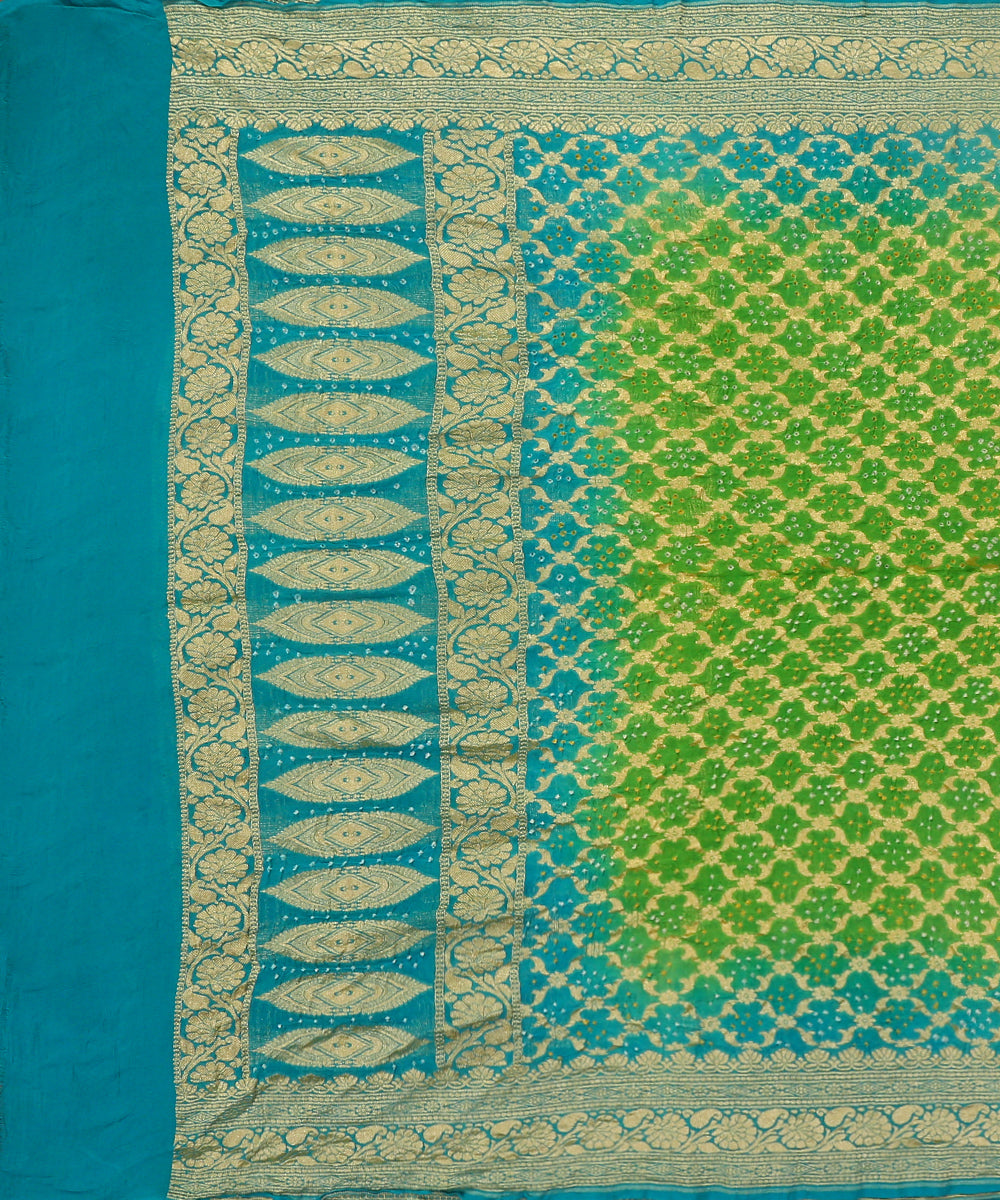 Handloom_Blue_And_Green_Pure_Georgette_Banarasi_Bandhej_Dupatta_WeaverStory_02