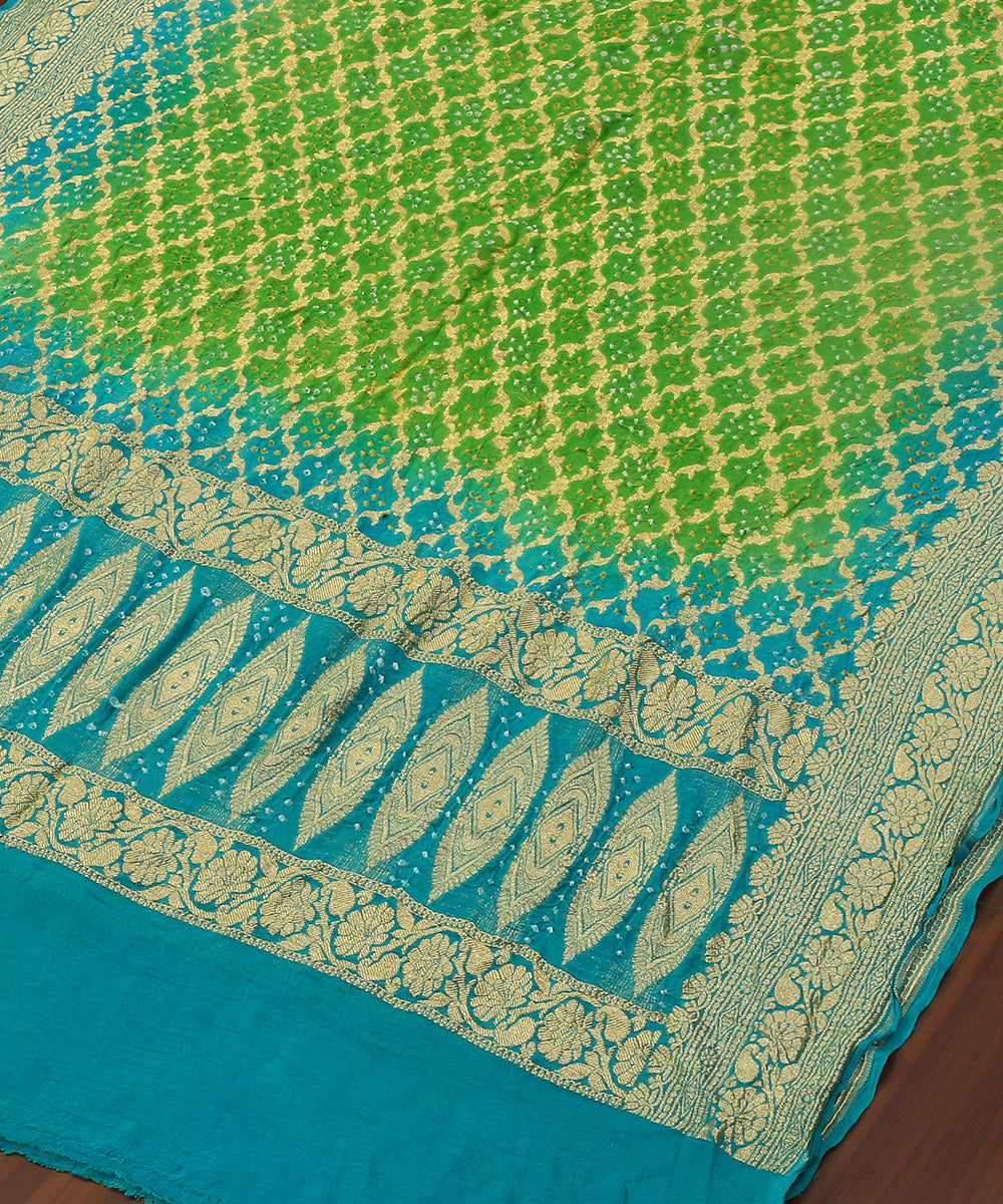Handloom_Blue_And_Green_Pure_Georgette_Banarasi_Bandhej_Dupatta_WeaverStory_03