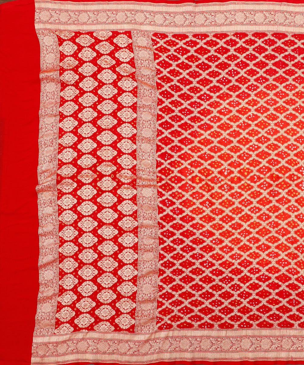 Handloom_Red_Pure_Georgette_Banarasi_Bandhej_Dupatta_With_Floral_Border_WeaverStory_02