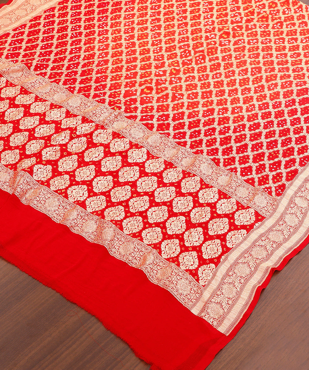 Handloom_Red_Pure_Georgette_Banarasi_Bandhej_Dupatta_With_Floral_Border_WeaverStory_03