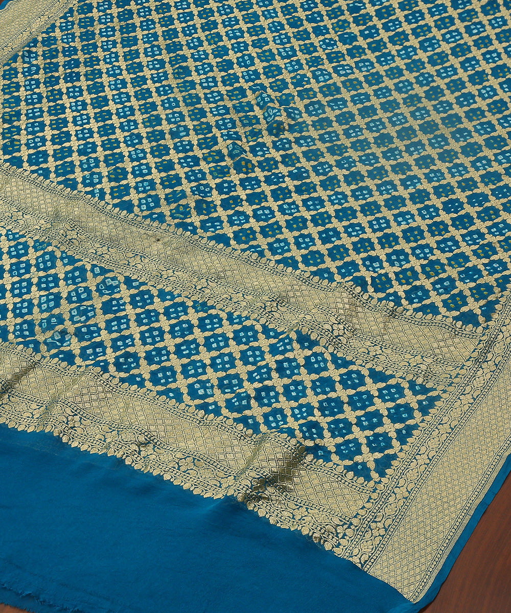 Teal_Blue_Handloom_Pure_Georgette_Banarasi_Bandhej_Dupatta_WeaverStory_03