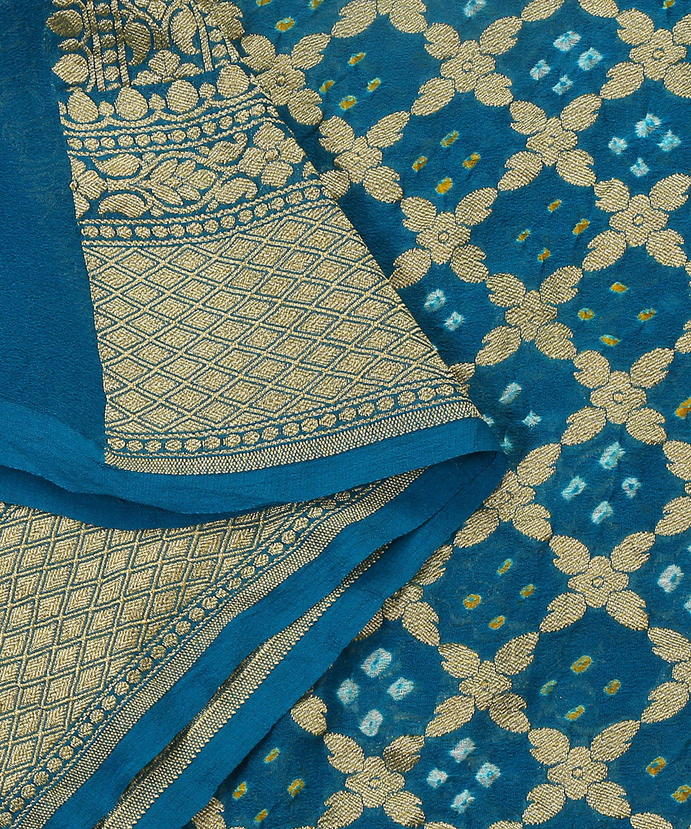 Teal_Blue_Handloom_Pure_Georgette_Banarasi_Bandhej_Dupatta_WeaverStory_04