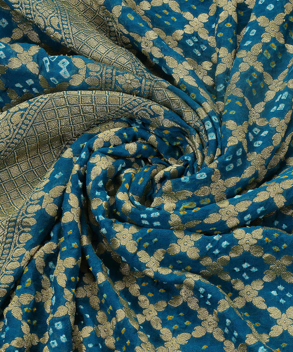 Teal_Blue_Handloom_Pure_Georgette_Banarasi_Bandhej_Dupatta_WeaverStory_05