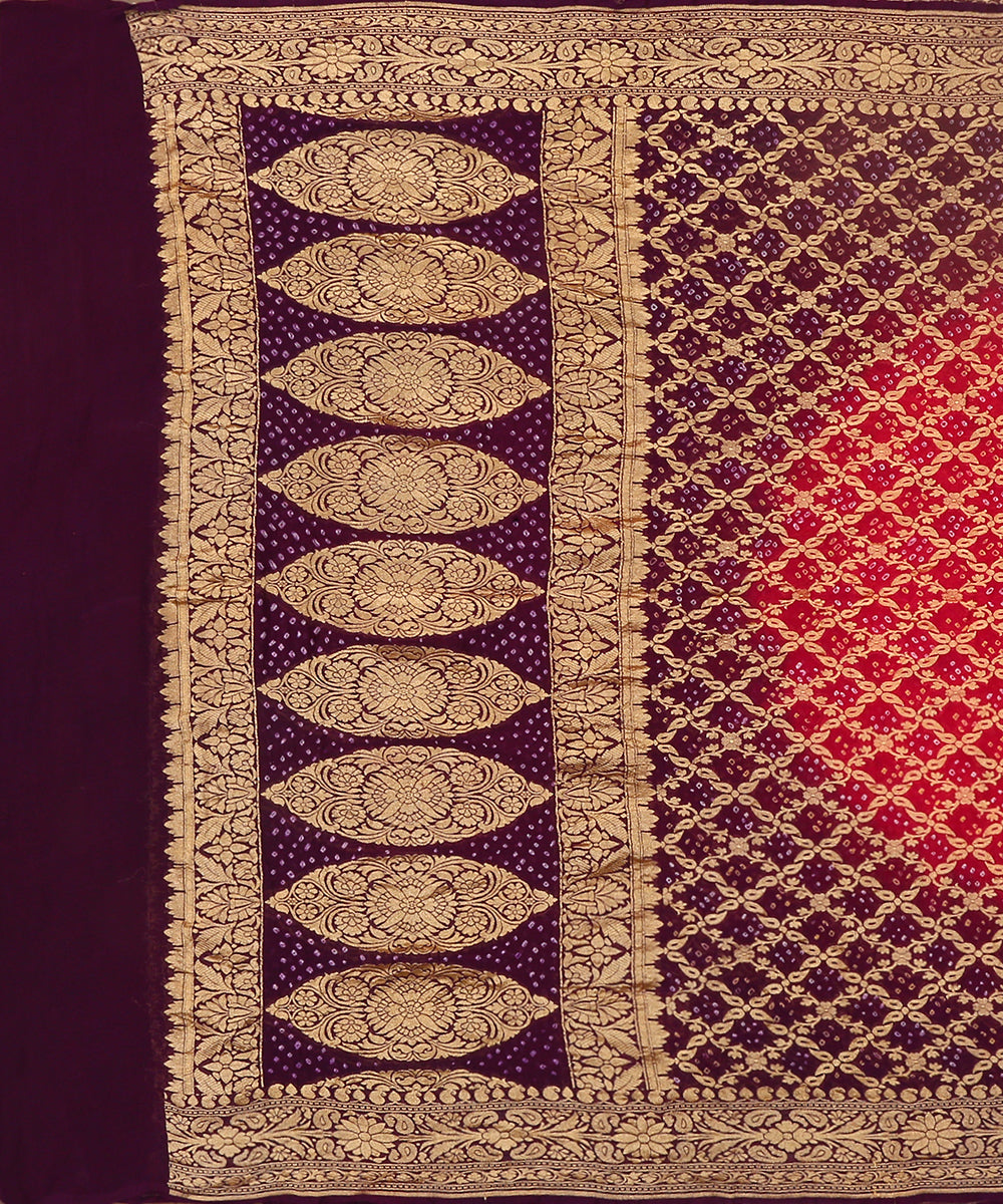 Handloom_Magenta_And_Purple_Ombre_Dyed_Pure_Georgette_Banarasi_Bandhej_Dupatta_WeaverStory_02