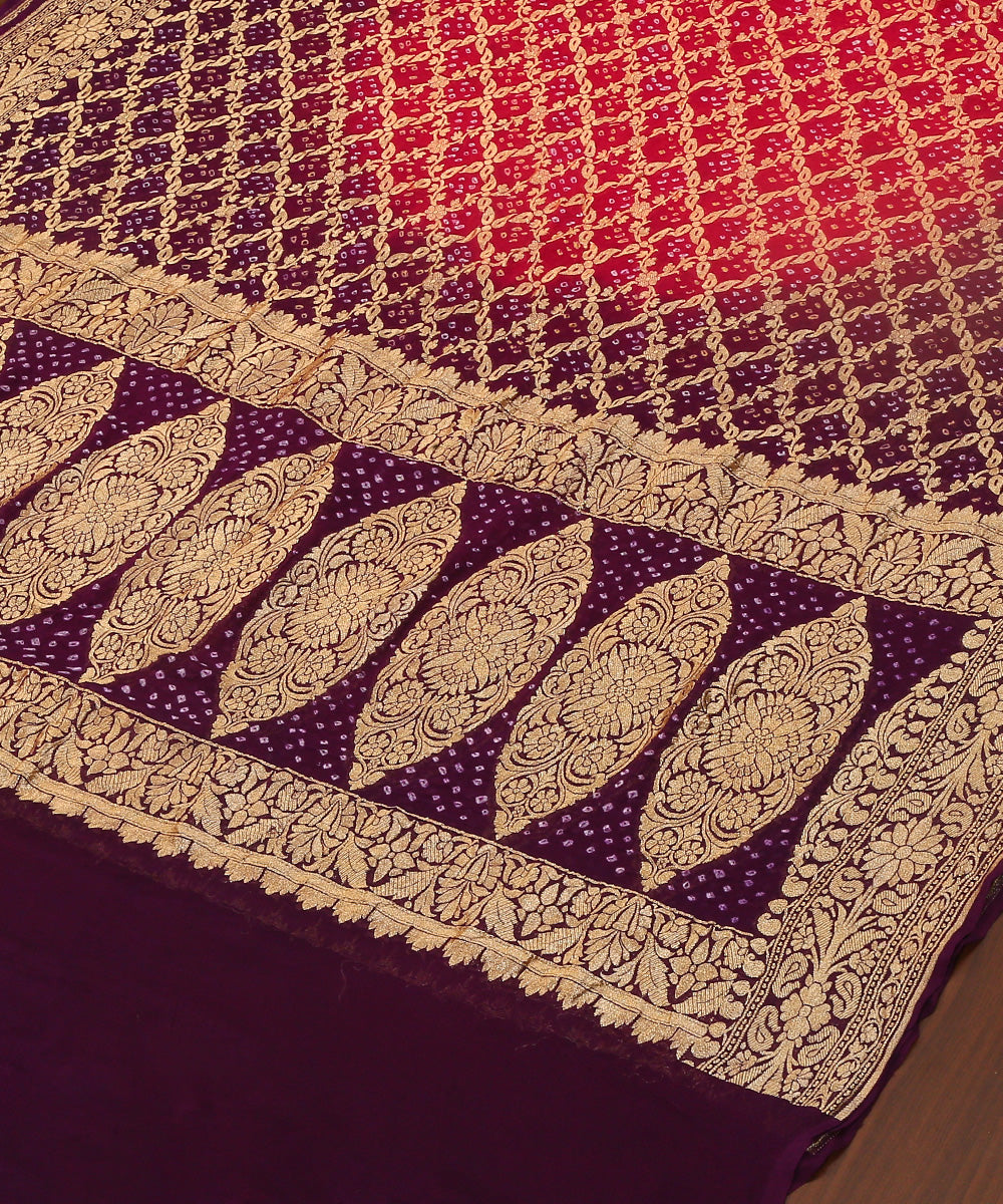 Handloom_Magenta_And_Purple_Ombre_Dyed_Pure_Georgette_Banarasi_Bandhej_Dupatta_WeaverStory_03