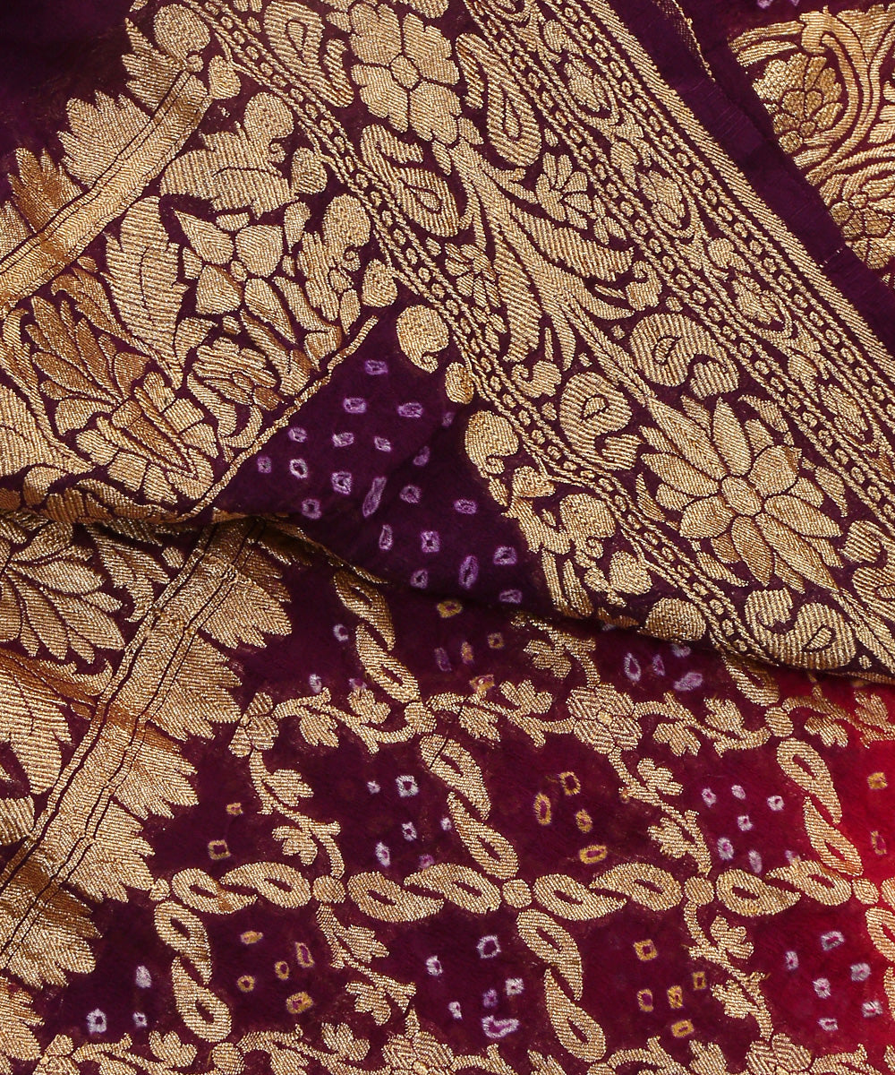 Handloom_Magenta_And_Purple_Ombre_Dyed_Pure_Georgette_Banarasi_Bandhej_Dupatta_WeaverStory_04