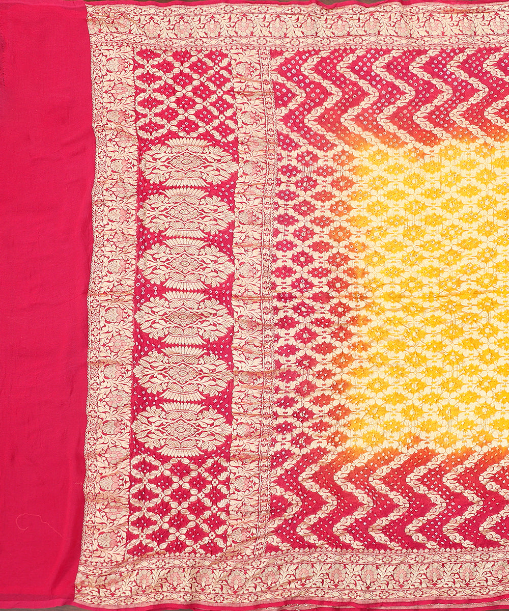 Handloom_Pink_And_Yellow_Ombre_Dyed_Pure_Georgette_Banarasi_Bandhej_Dupatta_WeaverStory_02