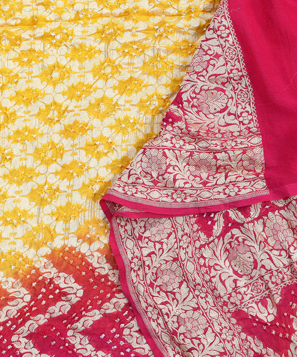 Handloom_Pink_And_Yellow_Ombre_Dyed_Pure_Georgette_Banarasi_Bandhej_Dupatta_WeaverStory_04