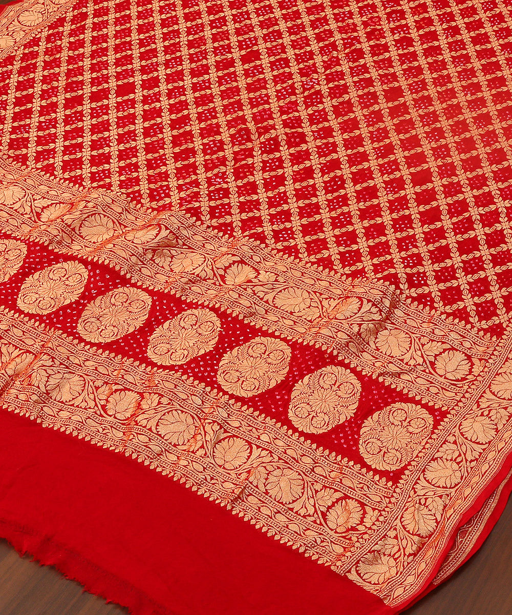 Handloom_Red_Pure_Georgette_Banarasi_Bandhej_Dupatta_WeaverStory_03