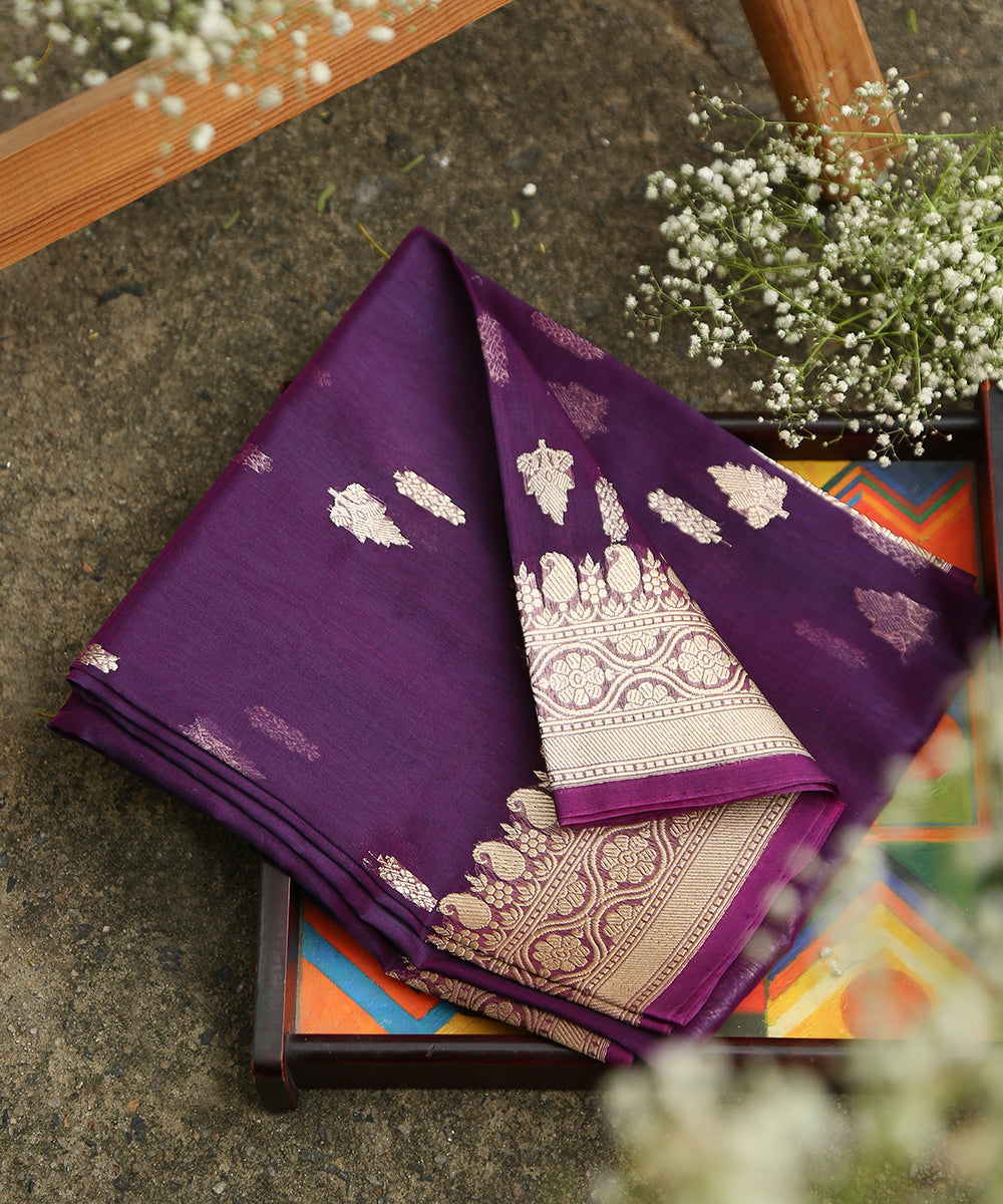 Handloom_Purple_Pure_Kora_Silk_Banarasi_Dupatta_With_Kadhwa_Sona_Rupa_Boota_WeaverStory_01