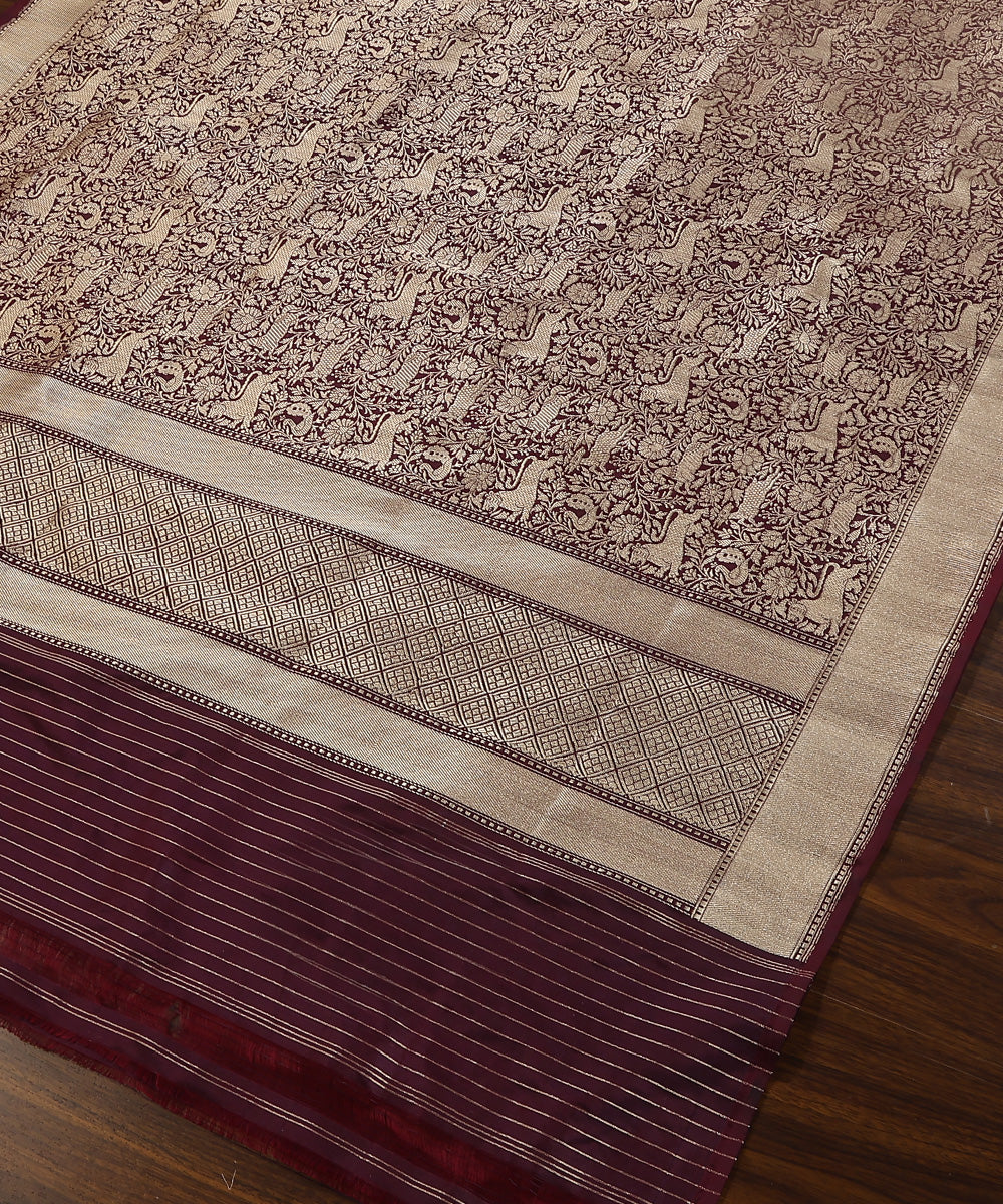 Handloom_Coke_Brown_Pure_Katan_Silk_Shikargah_Banarasi_Dupatta_With_Kimkhab_Weave_WeaverStory_03