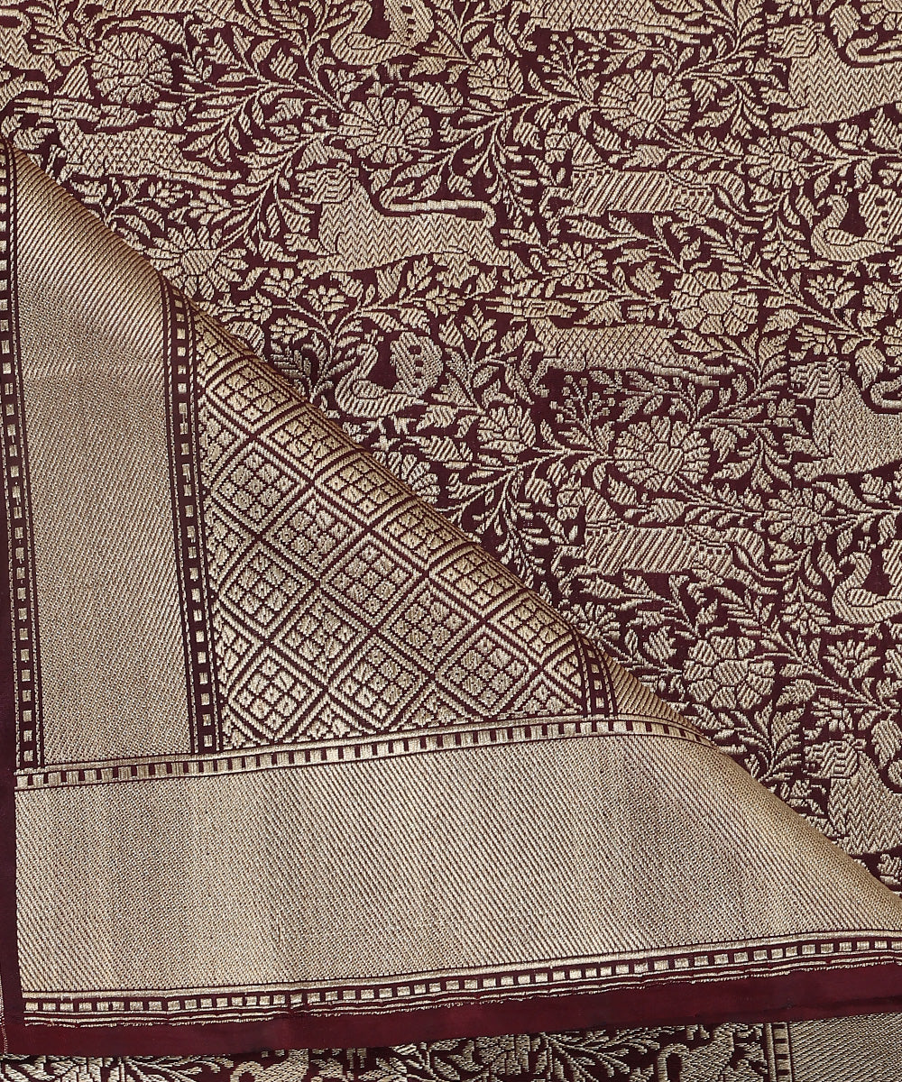 Handloom_Coke_Brown_Pure_Katan_Silk_Shikargah_Banarasi_Dupatta_With_Kimkhab_Weave_WeaverStory_04