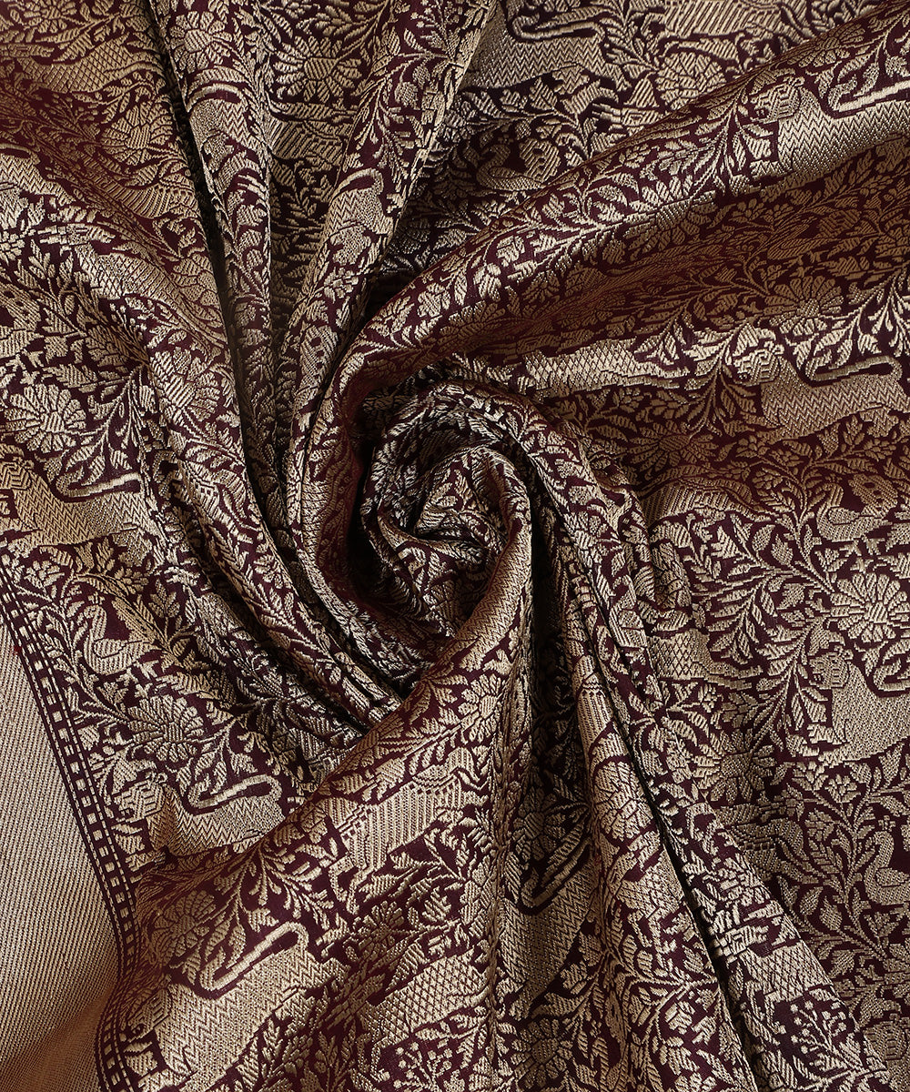 Handloom_Coke_Brown_Pure_Katan_Silk_Shikargah_Banarasi_Dupatta_With_Kimkhab_Weave_WeaverStory_05