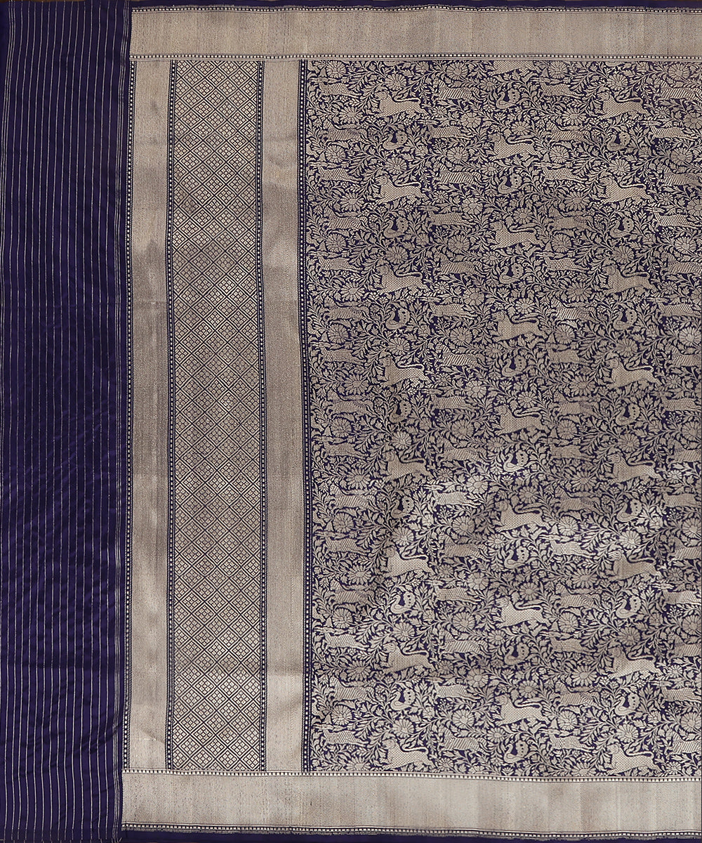 Handloom_Ink_Blue_Pure_Katan_Silk_Kimkhab_Shikargah_Banarasi_Dupatta_WeaverStory_02