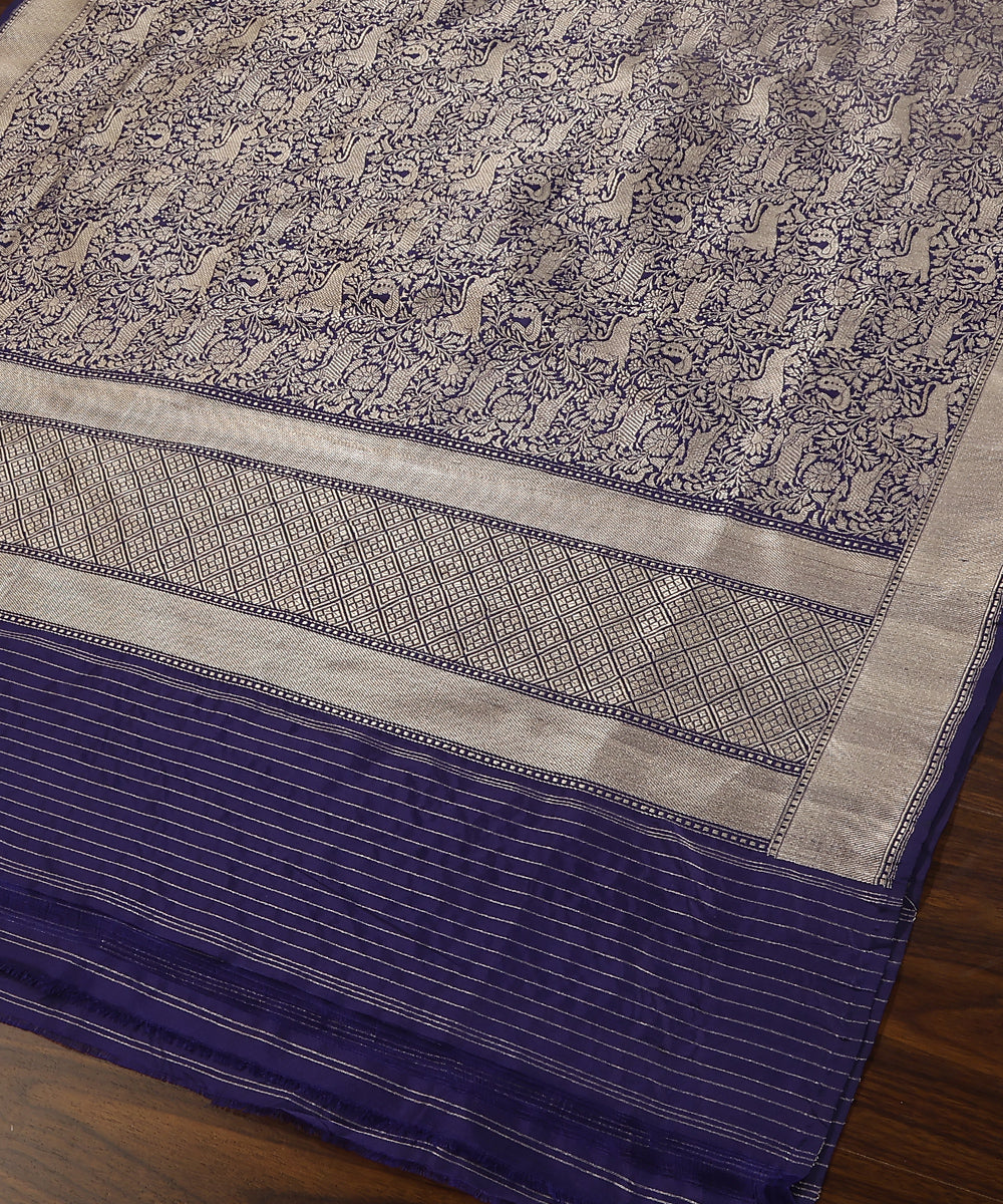 Handloom_Ink_Blue_Pure_Katan_Silk_Kimkhab_Shikargah_Banarasi_Dupatta_WeaverStory_03