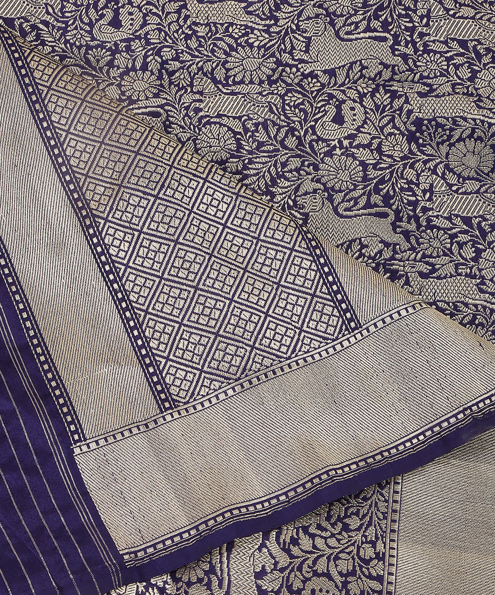 Handloom_Ink_Blue_Pure_Katan_Silk_Kimkhab_Shikargah_Banarasi_Dupatta_WeaverStory_04