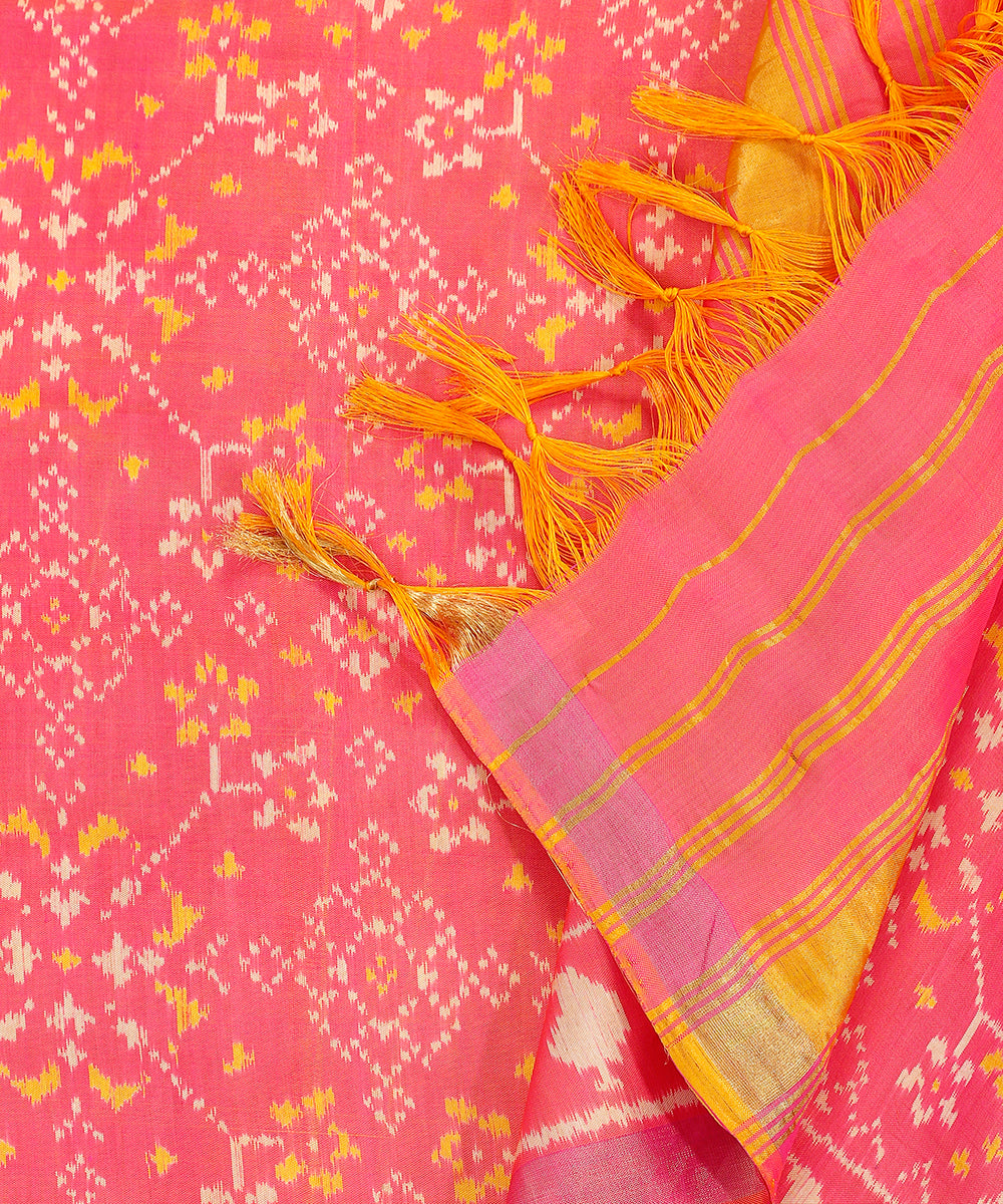 Handloom_Pink_And_Orange_Pure_Mulberry_Silk_Ikat_Patola_Dupatta_With_Paisleys_On_Border_WeaverStory_04